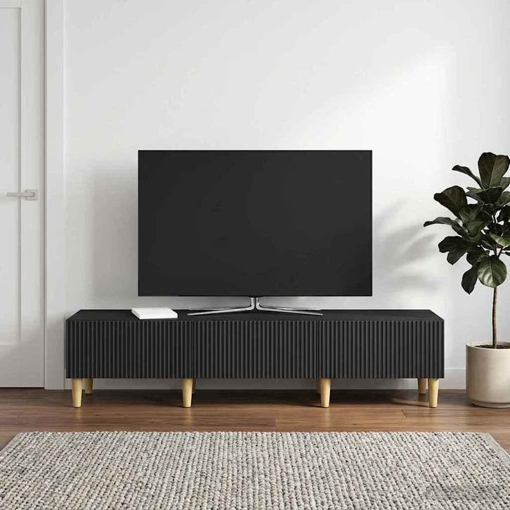 vidaXL TV Kast met lade Zwart 147 x 34,5 x 30 cm Bewerkt, Huis en Inrichting, Kasten |Televisiemeubels, Nieuw, Verzenden