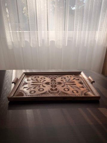 Exquisite Hand-Carved Serving Tray - Dutch Folk Art -