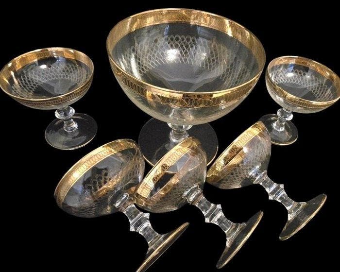 Champagneglas (6) - Cristal Guilloché - Ensemble Ancien met, Antiquités & Art, Antiquités | Meubles | Tables