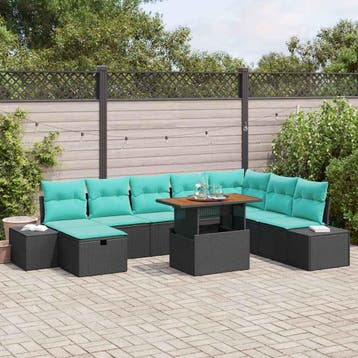 vidaXL Tuinbank Set 9 st Zwart poly rattan, Tuin en Terras, Verzenden, Nieuw