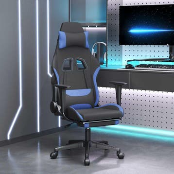 vidaXL Massage gamestoel met voetensteun stof zwart en blauw, Huis en Inrichting, Stoelen, Verzenden, Nieuw
