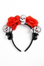 Haarband Skull Rode Rozen Gaas Skelet Bloemen Diadeem Doodsh, Ophalen of Verzenden, Nieuw