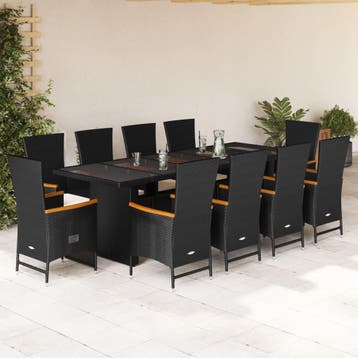 vidaXL 11-delige Tuinset met kussens poly rattan zwart, Verzenden, Nieuw, Tuinset