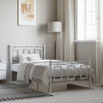 vidaXL Bedframe met hoofd- en voeteneinde metaal wit 90x200, Verzenden