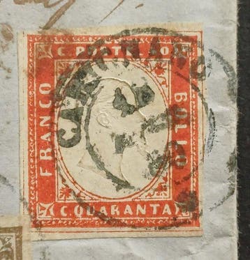 Italiaanse oude staten - Sardinië - 10 + 40 cent op brief, Gestempeld
