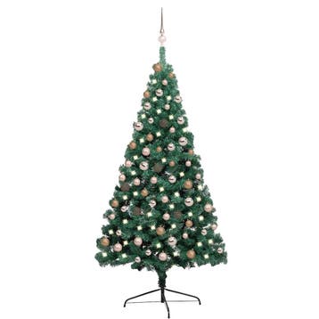 vidaXL Kunstkerstboom met verlichting en kerstballen half, Verzenden