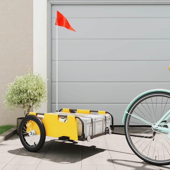 vidaXL Fietstrailer oxford stof en ijzer geel, Vélos & Vélomoteurs, Accessoires vélo | Remorques, Envoi