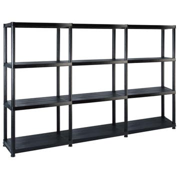 vidaXL Opbergrek 4-laags 183x30,5x130 cm kunststof zwart, Verzenden, Nieuw