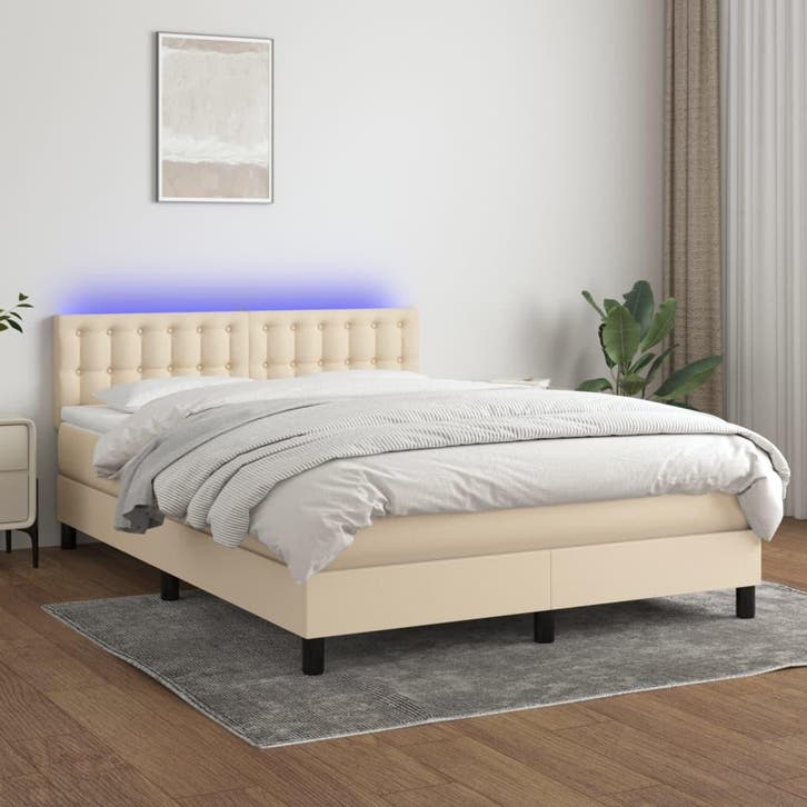 vidaXL Boxspring met matras en LED stof crèmekleurig 140x200, Maison & Meubles, Chambre à coucher | Lits, Envoi