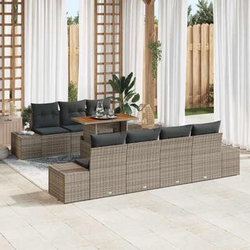 vidaXL Tuinbank Set 8 st Grijs poly rattan, Verzenden, Nieuw