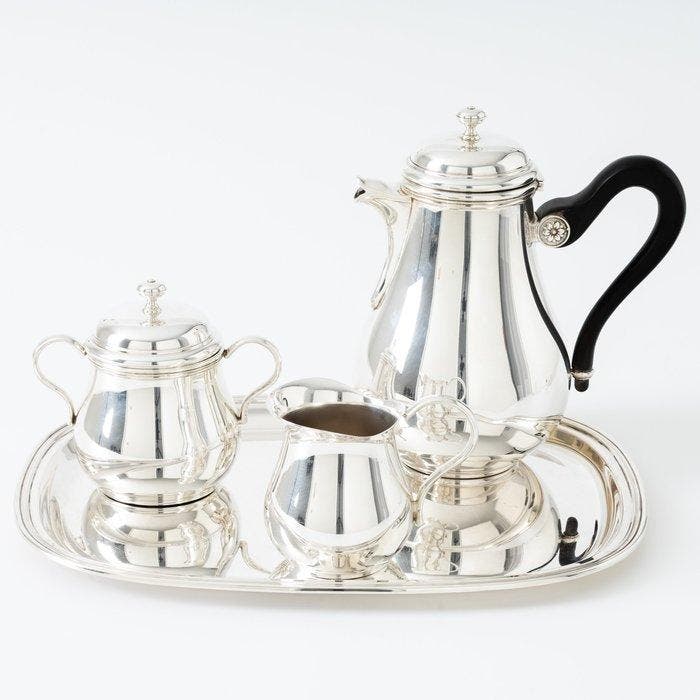 Christofle Sterling koffieservies (4), model Cluny, Parijs /, Antiquités & Art, Antiquités | Argent & Or