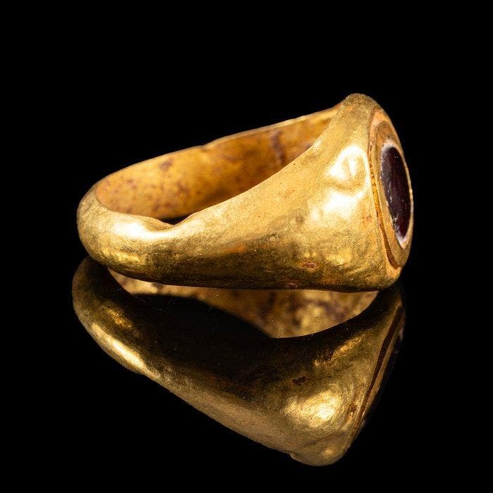 Oud-Romeins Gouden ring met granaat (Zonder minimumprijs), Bijoux, Sacs & Beauté, Bijoux anciens