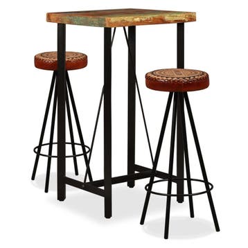 vidaXL Barset massief gerecycled hout, echt leer en canvas, Verzenden