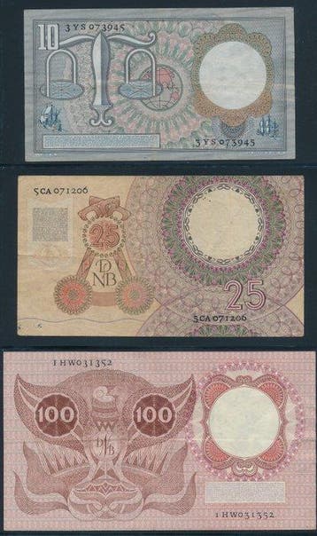 Pays-Bas. - 10, 25 and 100 Gulden - 1953/1955 (Sans prix de