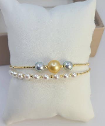 Armband - 18 karaat Geel goud - 4×8,5 mm Akoya parels, Nieuw