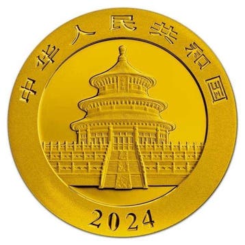 China. 10 Yuan 2024 30g Panda Chinese Flag 24k Gold Gilded
