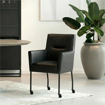 Set van 8 Leren eetkamerstoelen Lucky - Granada Black, Ophalen of Verzenden, Nieuw, Leer