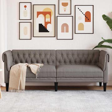 vidaXL Driezitsbank / zetel Chesterfield-stijl stof taupe, Huis en Inrichting, Zetels | Zetels, Verzenden, Nieuw