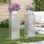vidaXL Plantenstand 2 pcs Zilver 24 x 24 x 75 cm Roestvrij, Tuin en Terras, Verzenden, Nieuw