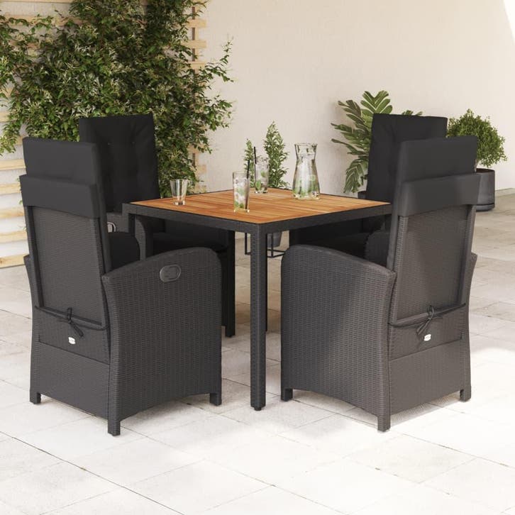 vidaXL 5-delige Tuinset met kussens poly rattan zwart, Tuin en Terras, Tuinsets en Loungesets, Tuinset, Nieuw, Verzenden