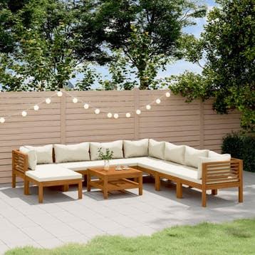 vidaXL 9-delige Loungeset met crèmekleurige kussens massief, Verzenden, Loungeset