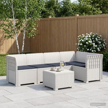 vidaXL 5-Zits Tuinbank met Kussens Rattanlook PP Wit, Verzenden