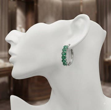 Zonder minimumprijs - Oorbellen Zilver - 1.80ct. tw. Smaragd, Nieuw