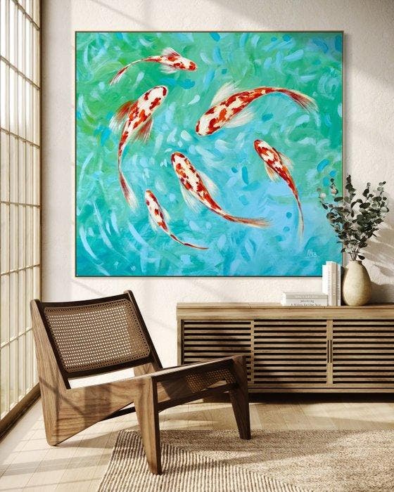 NTX Studio - Koi Pond, Antiquités & Art, Art | Peinture | Moderne