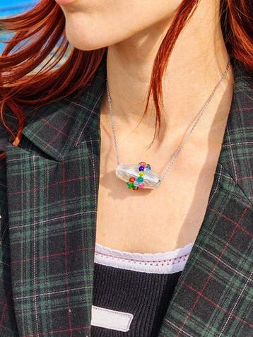 Murano-glas, ondergedompeld zilver - Ketting met hanger -