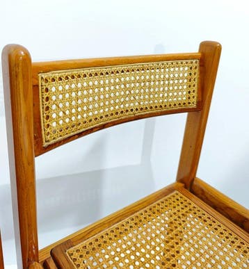 Eetkamerstoel - Hout, Rattan - Set van vier vintage stoelen