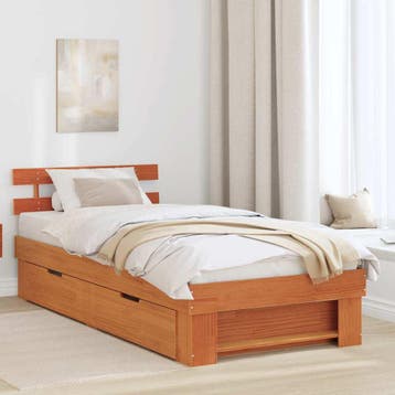 vidaXL Bedframe met hoofdeinde Wasbruin 90 x 190 cm Massief, Huis en Inrichting, Verzenden, Nieuw