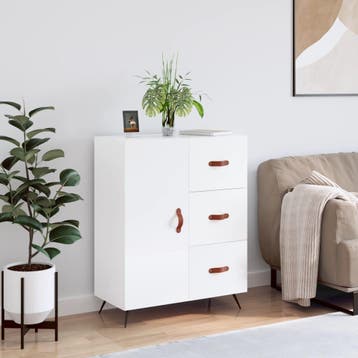 vidaXL Dressoir 69,5x34x90 cm bewerkt hout hoogglans wit, Verzenden