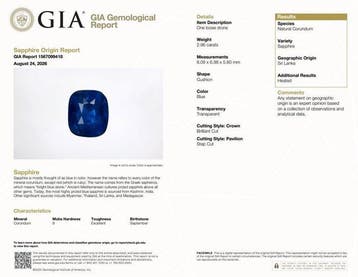 1 pcs Blauw Saffier - 2.96 ct - Gemological Institute of, Nieuw