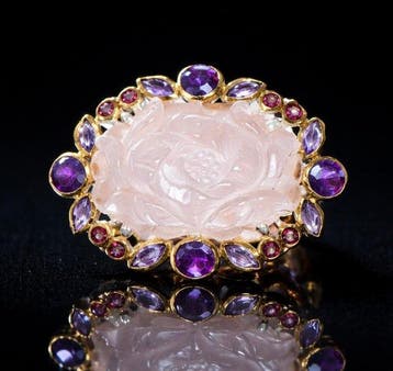925 zilver - 28 ct gesneden rozenkwarts - amethist -