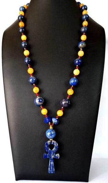 Lapis-lazuli, Citrine en Rubis - Goddelijke Halsketting –