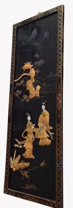 Paneel - Gelakt houten paneel met composietinleg - China -, Antiek en Kunst
