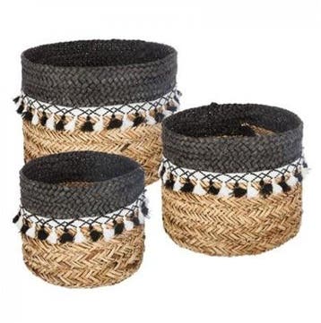 Manden Zeegras zwart/wit set 3 stuks, Nieuw