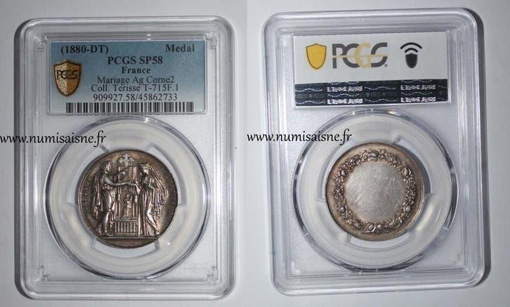 Hochzeitsmedaille – „christliche Ehe“ – Terisse -kol, Timbres & Monnaies, Pièces & Médailles, Envoi