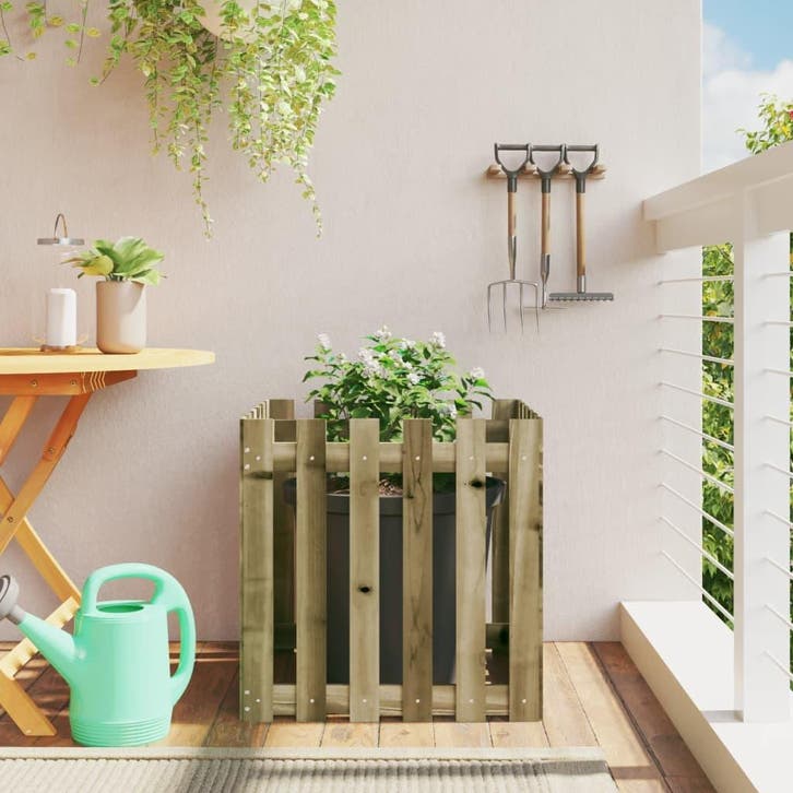 vidaXL Plantenbak met hekontwerp 60x60x60 cm geïmpregneerd, Tuin en Terras, Bloempotten, Nieuw, Verzenden