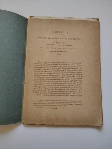 MORSELLI E. - 1876 IL SUICIDIO - SAGGIO DI STATISTICA MORALE