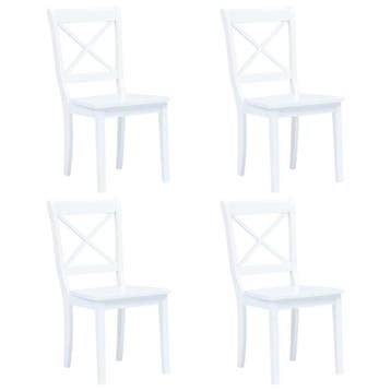 vidaXL Eetkamerstoelen 4 st massief rubberwood wit, Verzenden, Nieuw