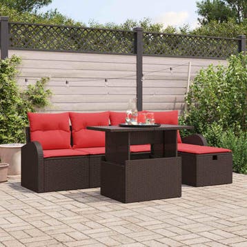 vidaXL Tuinbank Set 6 st Bruin poly rattan, Verzenden