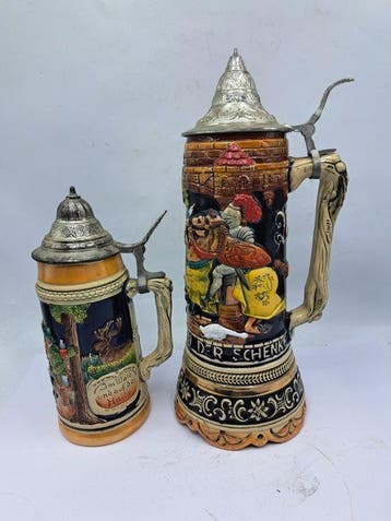 Chope de bière - Klepkan - Céramique, Étain - Deux chopes de
