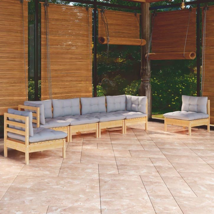 vidaXL 6-delige Loungeset met grijze kussens grenenhout, Tuin en Terras, Tuinsets en Loungesets, Loungeset, Nieuw, Verzenden