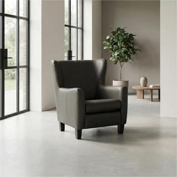 Leren fauteuil Hug - Toledo Antracite (donkergrijs) - Poten, Nieuw, Ophalen of Verzenden, 75 tot 100 cm, Eigentijds, Klassiek, Retro, Romantisch