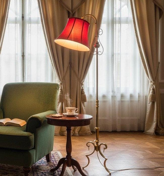 Gebogen vloerlamp - Brons, Textiel, Antiek en Kunst, Kunst | Designobjecten