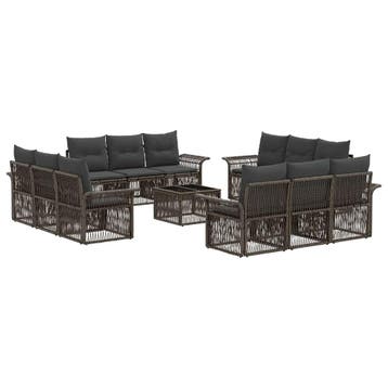 vidaXL Tuinbank Set 13 pcs Grijs poly rattan, Verzenden, Nieuw