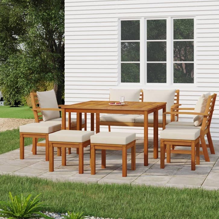 vidaXL 9-delige Tuinset met kussens massief acaciahout, Tuin en Terras, Tuinsets en Loungesets, Tuinset, Nieuw, Verzenden