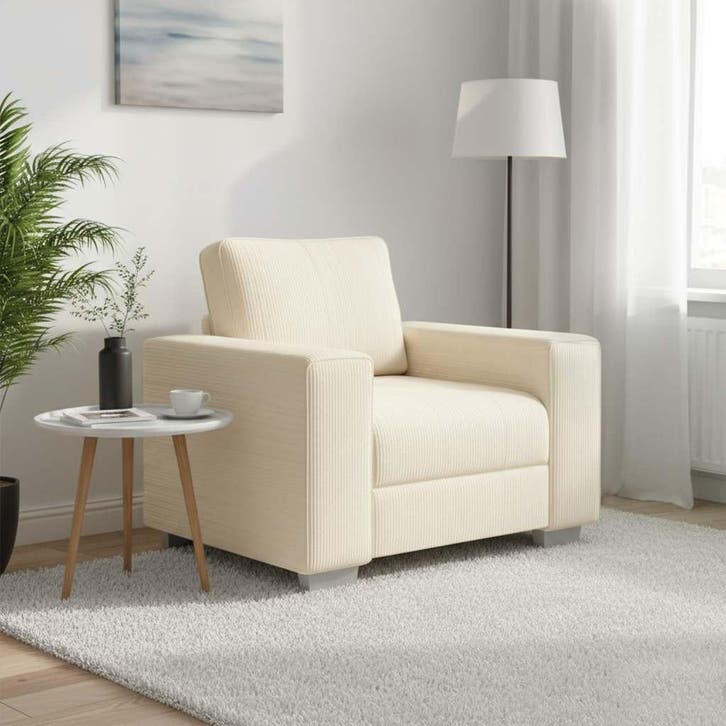 vidaXL Sofastoel Crème 100x77x82 cm Corduroy Stof, Huis en Inrichting, Zetels | Zetels, Nieuw, Verzenden