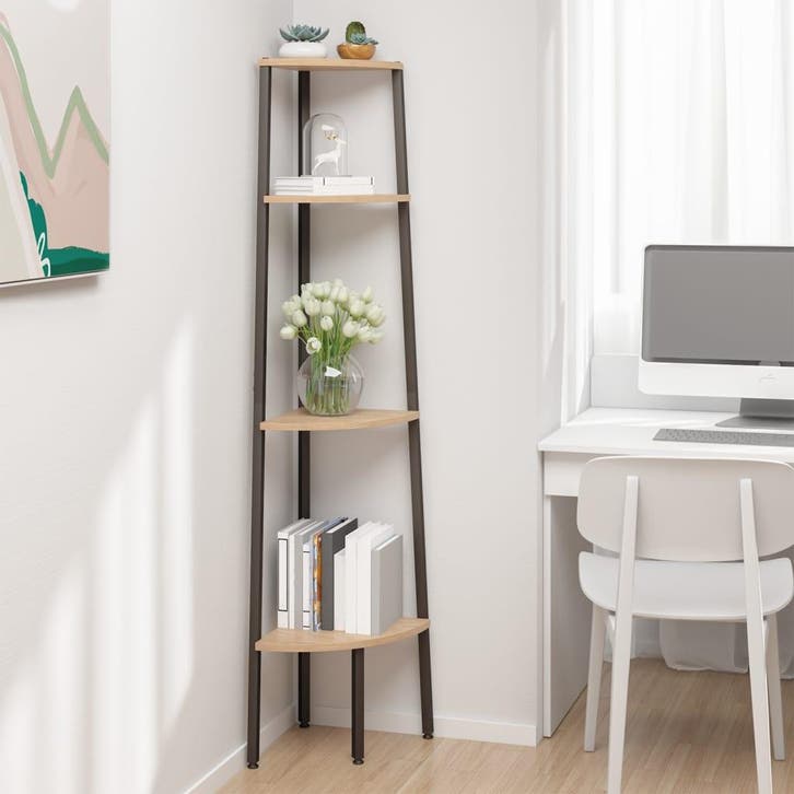 vidaXL Hoekkast met 4 lagen lichtbruin en zwart, Huis en Inrichting, Kasten | Boekenkasten, Nieuw, Verzenden